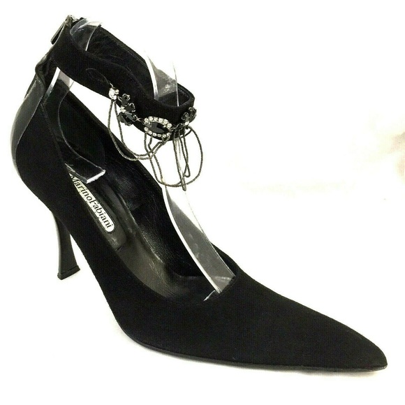 Marino Fabiani Black Pump Pointed Toe 39 9 Jeweled - Picture 1 of 8